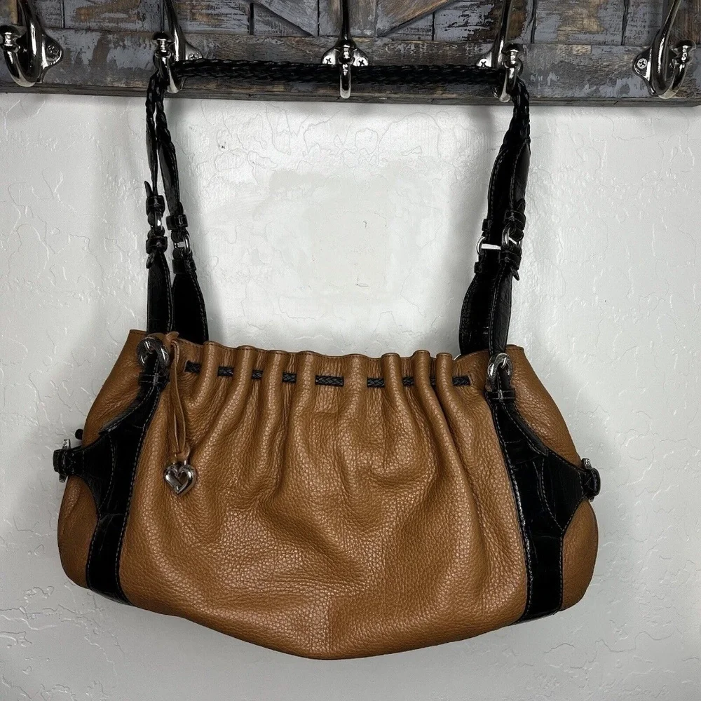 Brighton Pebble Leather Croc details British Tan & Chocolate Brown combo purse
